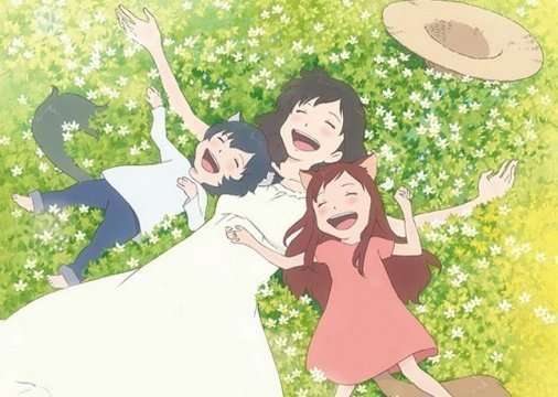 Ookami-Kodomo-no-Ame-to-Yuki-Wolf-Children-hana-ame-yuki-lying-in-grass-laughing